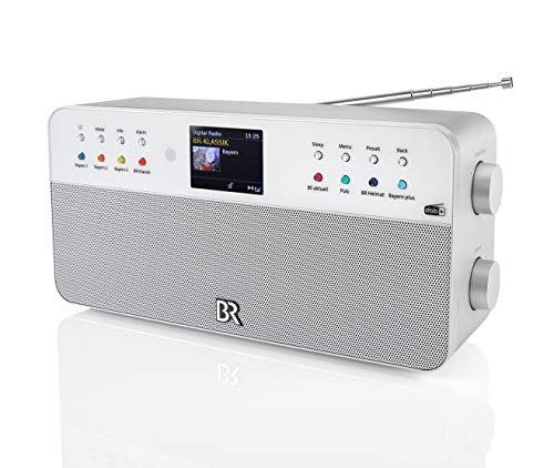 Dual Digitalradio • 8 Speichertasten für BR-Sender • Fernbedienung • Wecker • Kopfhöreranschluss • Farbdisplay • Stereoklang • AUX-In • Silber • BR Radio 2, Stereo