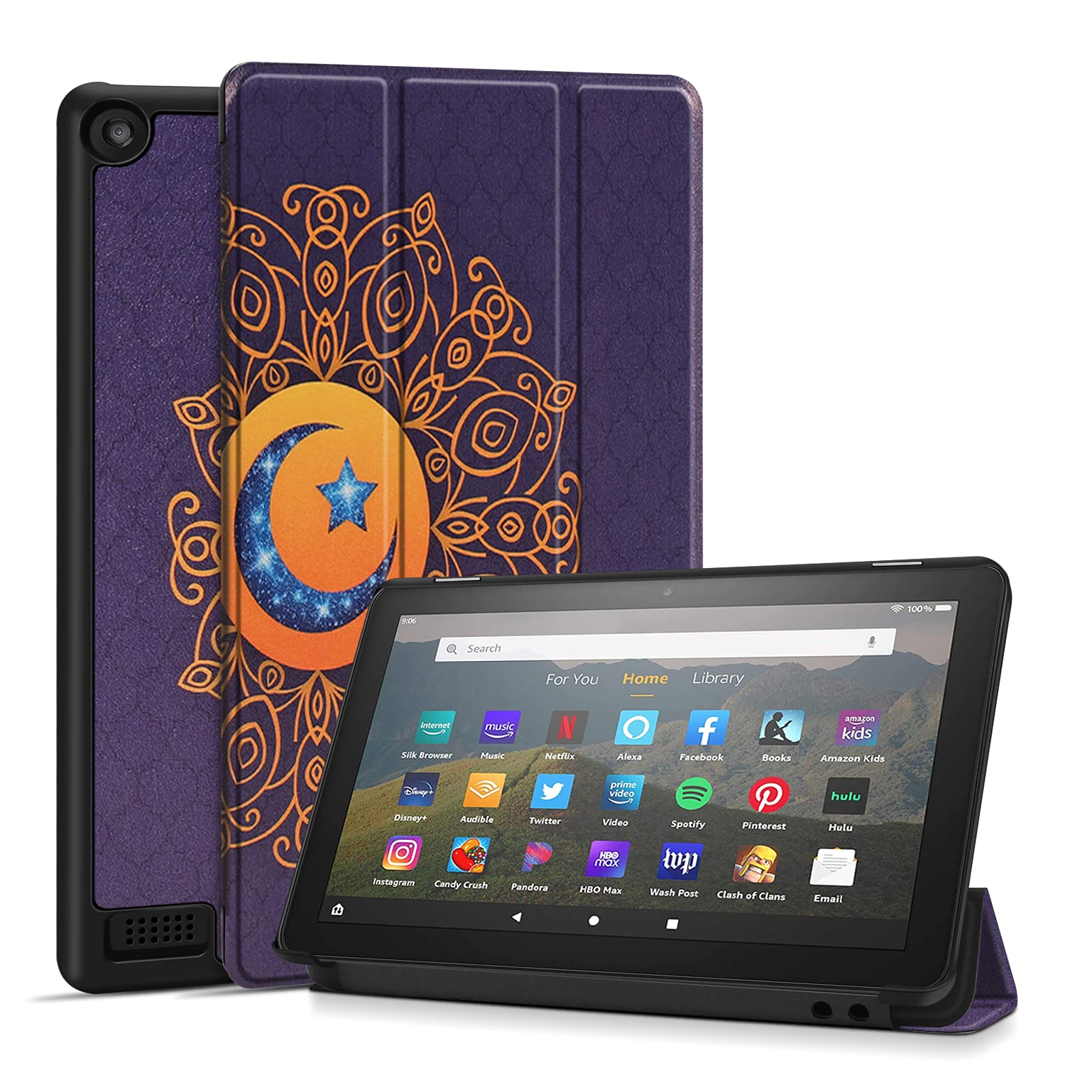 TNP Schutzhülle für Amazon Kindle Fire 7 Tablet der 9. & 7. Generation, Smart Slim PU Leder Schutzhülle mit Auto Sleep/Wake, Flip Stand f/ 7 Zoll Display 2019 2017 Release Gen (Star Moon)
