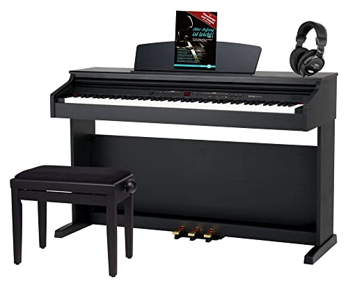 Classic Cantabile DP-50 SM E-Piano SET (Digitalpiano mit Hammermechanik, 88 Tasten, 2 Anschlüsse für Kopfhörer, USB, LED, 3 Pedale, Piano für Anfänger, Pianobank, Kopfhörer, Klavierschule) schwarz