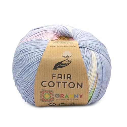 Katia Fair Cotton Granny 150g | Farbverlauf zum Granny Squares häkeln | GOTS Baumwollgarn | Bio Baumwolle zum Stricken (306)