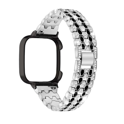 Edelstahl Armbänder für Xiaomi Redmi Watch 3 Lite/Watch 3 Active Armband Damen, mit Strass Diamanten Glänzendes Ersatzarmband Kompatibel mit Xiaomi Redmi Watch 3 Lite/3 Active Uhrenarmband (Silber)