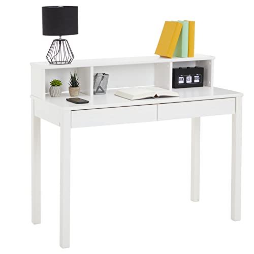 IDIMEX Sekretär Lennox, schöner Schreibtisch mit 3 Nischen, praktischer PC Tisch mit 2 Schubladen, Zeitloser Computertisch aus massiver Kiefer in weiß