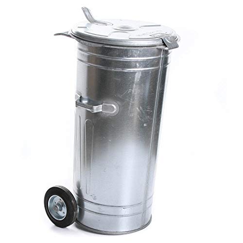 rg-vertrieb Mülltonne Müllbehälter Verzinkt 110L mit Deckel und Rädern Behälter Abfalltonne Müllgroßbehälter Stahlblech Metallbehälter