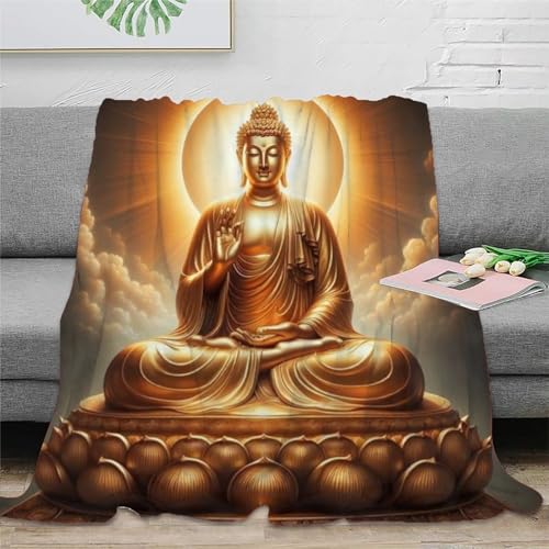 Buddha Wohndecken 3D Druck Zen-Muster Flanell Flauschig Warm Bett Decken Weichen Flauschig for Erwachsene Kinder 50x60inch(127x152cm)