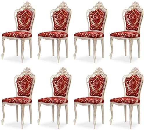 Casa Padrino Luxus Barock Esszimmer Stuhl 8er Set mit elegantem Muster Rot/Weiß/Beige/Gold - Barockstil Küchen Stühle - Prunkvolle Luxus Esszimmer Möbel im Barockstil - Edel & Prunkvoll