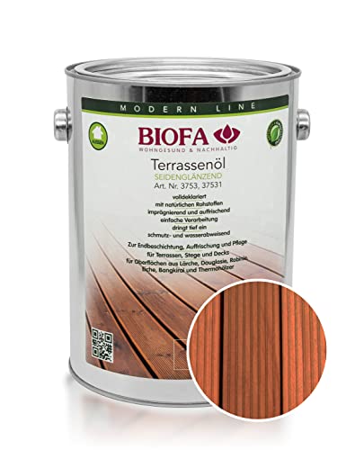 BIOFA Terrassenöl farbig 37531 Pflegeöl für Holzterrassen und Terrassen-Dielen aus Holz – Öl aus natürlichen Rohstoffen - Außenbereich (2,5L, Bangkirai)