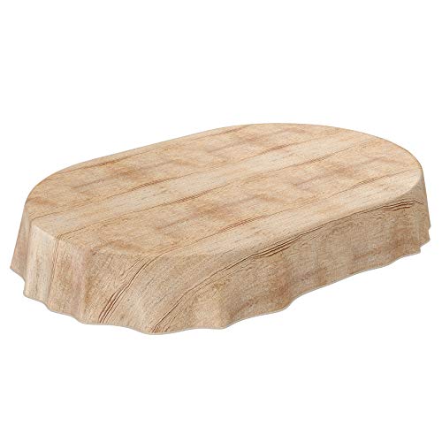 ANRO Wachstuch Tischdecke abwaschbar Wachstuchtischdecke Wachstischdecke Holz Beige Braun Oval 280x140cm mit Saum - Eingefasst