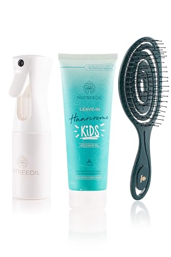 NUTREEOIL Geschenkset KIDS, 3-teilig | Mit 5ml Cacay Öl und Leave-In Haarcreme | GRATIS Haarbürste