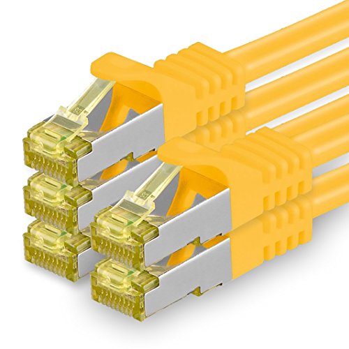 1aTTack.de Cat.7 Netzwerkkabel 5m - Gelb - 5 Stück - Cat7 Ethernetkabel Netzwerk LAN Kabel Rohkabel 10 Gb/s (SFTP PIMF LSZH) Set Patchkabel mit Rj 45 Stecker Cat.6a