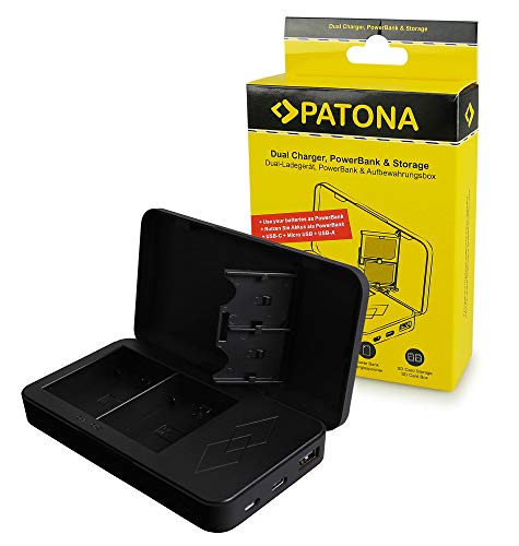 PATONA Dual Ladegerät kompatibel mit Sony NP-FZ100 Akkus mit Powerbankfunktion und Speicherkartenaufbewahrung