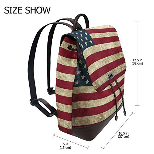 FANTAZIO Rucksäcke Vintage US Flag Schulranzen Daypack Leder