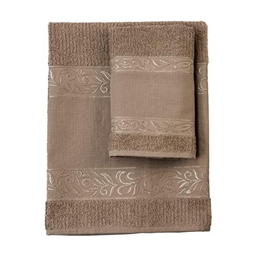 Filet Handtuch-Set mit Gästehandtuch | 100% Baumwoll-Frottee | einfarbig | mit Aida-Stoffeinlage zum Sticken - Seil