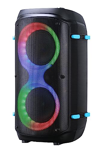 BE COOL Party-Speaker 55 Watt PS55BTK – BT 5.0, bis 8 Std. Spieldauer, 2xMikrofon/AUX-Eingang, Dual Pairing, Display, Lichtshow, FM-Tuner, Fernbedienung