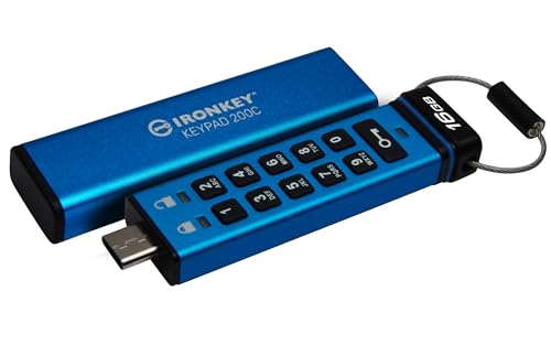 Kingston IronKey Keypad 200 Typ-C Hardware-verschlüsselter USB-Stick FIPS 140-3 Level 3 (ausstehend) mit XTS-AES 256-Bit-Hardware-Verschlüsselung - IKKP200C/16GB