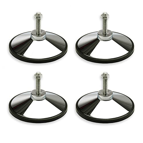 Tuniro® 4 Stück Tischfussball Standfüße aus Metall, höhenverstellbar, verchromt, rutschfest gummiert, Gewinde M12, Kicker Tischkicker Füße