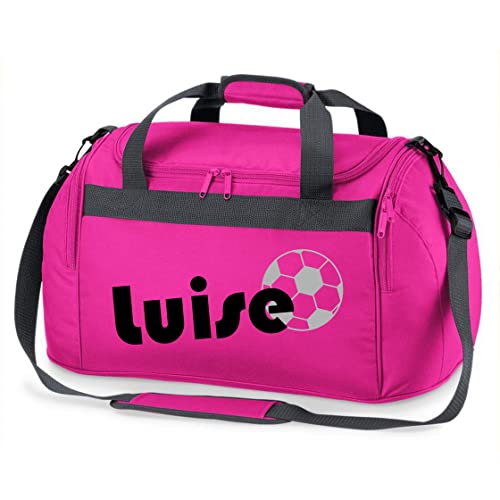 Sporttasche mit Namen | inkl. NAMENSDRUCK | Motiv Fußball | Personalisieren & Bedrucken | Reisetasche Jungen Ball Sport-Verein | blau schwarz (pink)