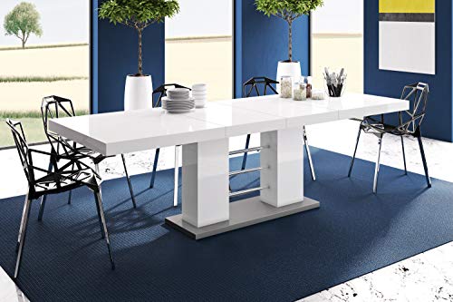 Design Esstisch Tisch HE-111 Weiß - Grau Hochglanz ausziehbar 160 bis 260 cm