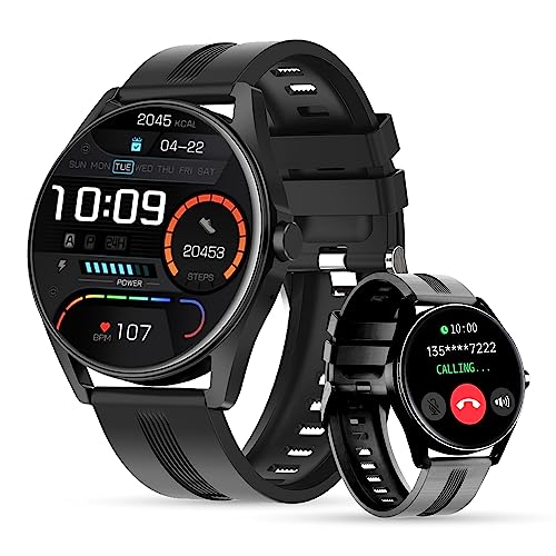 LUNIQUESHOP LSTIME Herren Smartwatch mit telefonfunktion 1,39" Bluetooth Sprachassistent Herzfrequenzmesser Oxymeter Multisportuhr Benachrichtigung Blutdruck Schrittzähler iOS/Android Schwarz