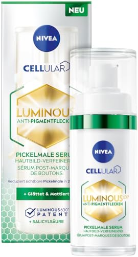 NIVEA Serum gegen Pigmentflecken und Pickelmale, mattierende Gesichtspflege mit Salicylsäure für ebenmäßige Haut, Cellular LUMINOUS630® Anti-Pigmentflecken Pickelmale Serum (30 ml)