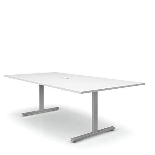 Weber Büro EASY Konferenztisch 240x120 cm Weiß mit ELEKTRIFIZIERUNG Besprechungstisch Tisch, Gestellfarbe:Silber