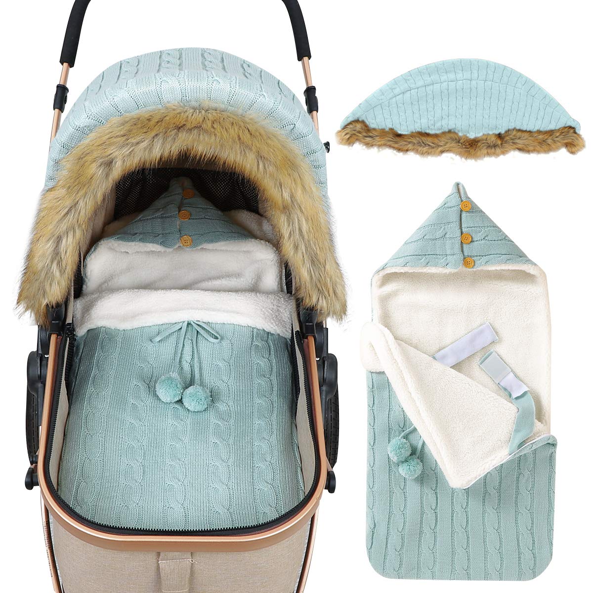 DaMohony Baby-Wickeldecke für den Kinderwagen mit Bezug für den Kinderwagen, Schlafsack, für Babys von 0-6 Monaten