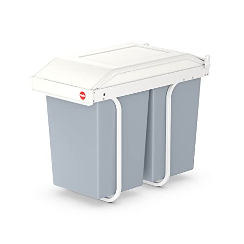 Hailo Multi-Box duo L, Einbau-Mülltrennungs-System, 2x14 Liter, Müllbeutel am Eimerrand festklemmbar, verfahrbarer Deckel, made in Germany, 3659-001