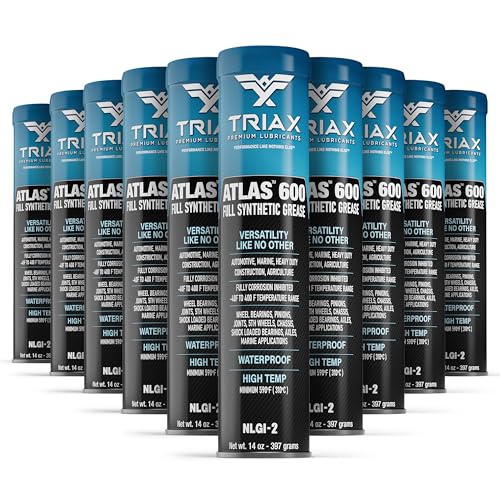TRIAX Atlas 600 Blau Vollsynthetisches Fett, Hochtemperatur -40°C bis + 232°C, NLGI-2, Wälzlager/Radlager, Langzeit Fett, Wasserdicht/Marine, Höhe Haftung, Hochleistungs Fett (10x400g Kartusche)