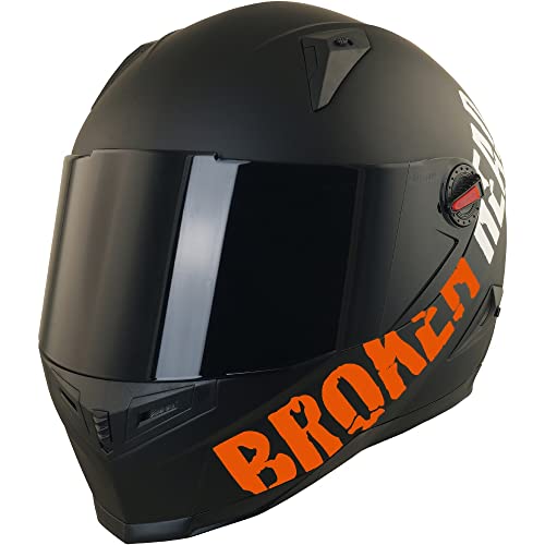 Broken Head BeProud Orange Motorradhelm Mit Zwei Visieren (Schwarz + Klar) Integralhelm Mattschwarz-Orange- Größe L (59-60 cm)