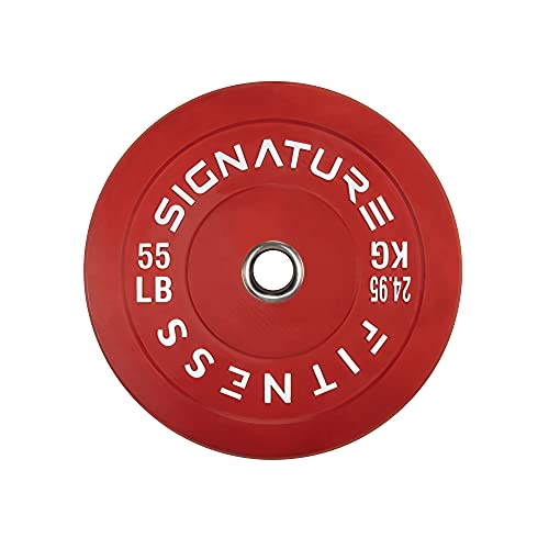 Signature Fitness Farbkodierte 5,1 cm olympische Stoßstangen-Hantelscheiben mit Stahlnabe – 100 % unbehandeltes Gummi