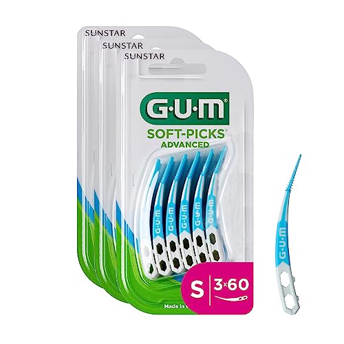 GUM SOFT-PICKS ADVANCED Interdentalreiniger | Gebogene Form Für Leichten Zugang Zu Schwer Zugänglichen Stellen | Sanfte Wirkung Für Empfindliches Zahnfleisch (S - 3x60)