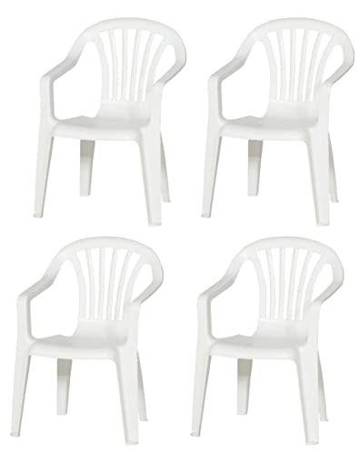 hLine Kinder Gartenstuhl Stapelsessel Sessel Stuhl für Kinder in/Out (4 Stück weiß), 868446