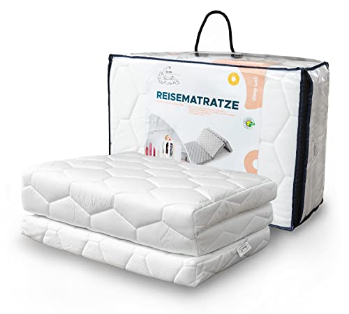 Alcube Reisebett Matratze 120 x 60 cm klappbar – für Baby Reisebett oder Gästematratze Inkl. Matratzenhülle Weiß