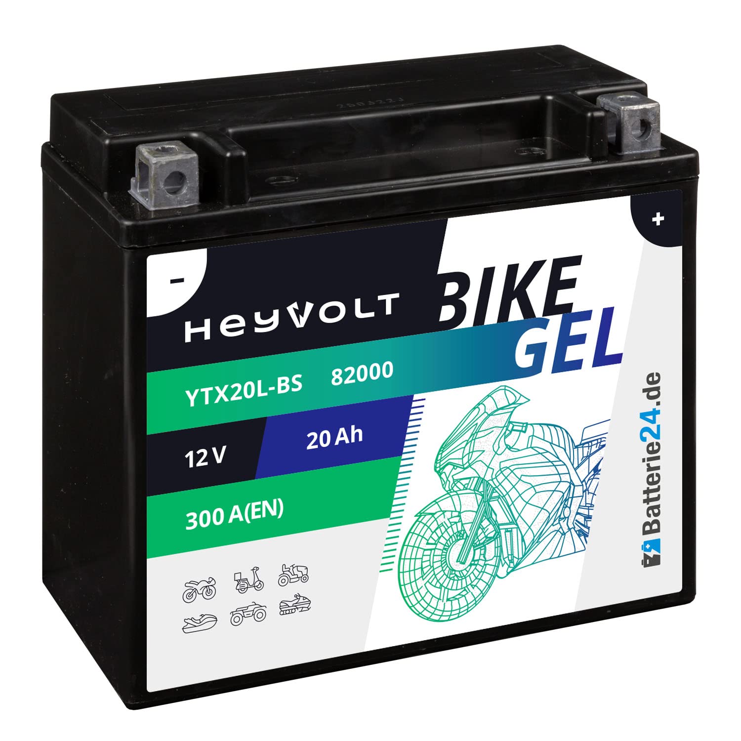 HeyVolt GEL Motorradbatterie 12V 20Ah 52014 82000 YTX20L-BS CTX20L-BS GTX20-BS CTX20L-BS