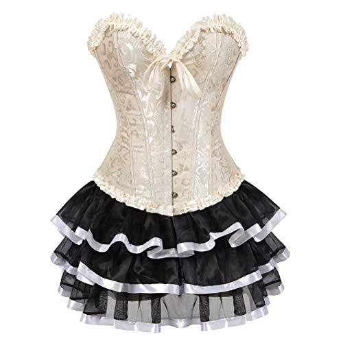 Corsagenkleid Vollbrust Korsett Tutu Kleider viktorianisch Corsage große größe Rock Set günstige Halloween Khaki Weiß S