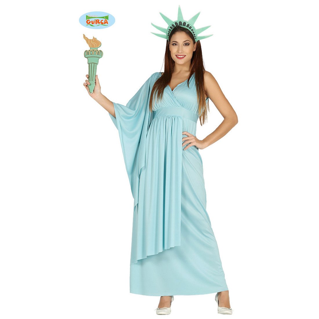 Amakando Freiheitsstatue Damenkostüm - M (38/40) - Statue of Liberty Kleid Amerika Verkleidung USA Griechinkostüm Antike Wahrzeichen New York Freiheitsstatue Kostüm