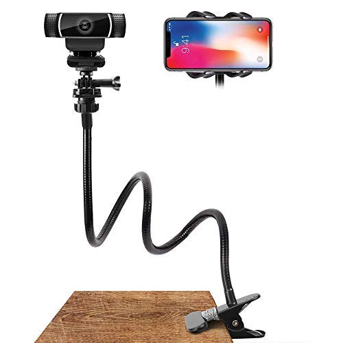 WBTY Handy-Halterung, Webcam-Ständer mit universellen 1/4-Zoll-Schrauben, flexibler Arm, 360 Grad drehbar, Schwanenhals-Halterung für 1/4-Netzwerkkameras, Handys und Tablets
