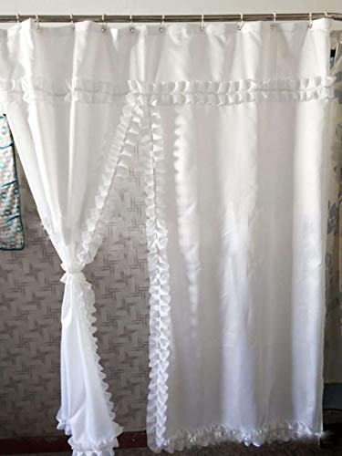 Sxspace Duschvorhang Wasserdicht Anti-Schimmel mit 12 Duschvorhangringe aus Polyester 182,9 x 182,9 cm Weiße Spitze Vorhang