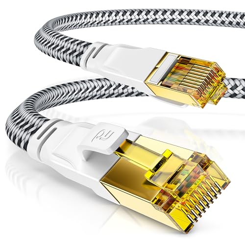 CSL - 25m CAT 7 Netzwerkkabel Flach 40 Gbits - Baumwollmantel - LAN Kabel Patchkabel Datenkabel - CAT.7 Gigabit RJ45 Ethernet Cable - 10000 Mbits Geschwindigkeit - Flachbandkabel - Verlegekabel