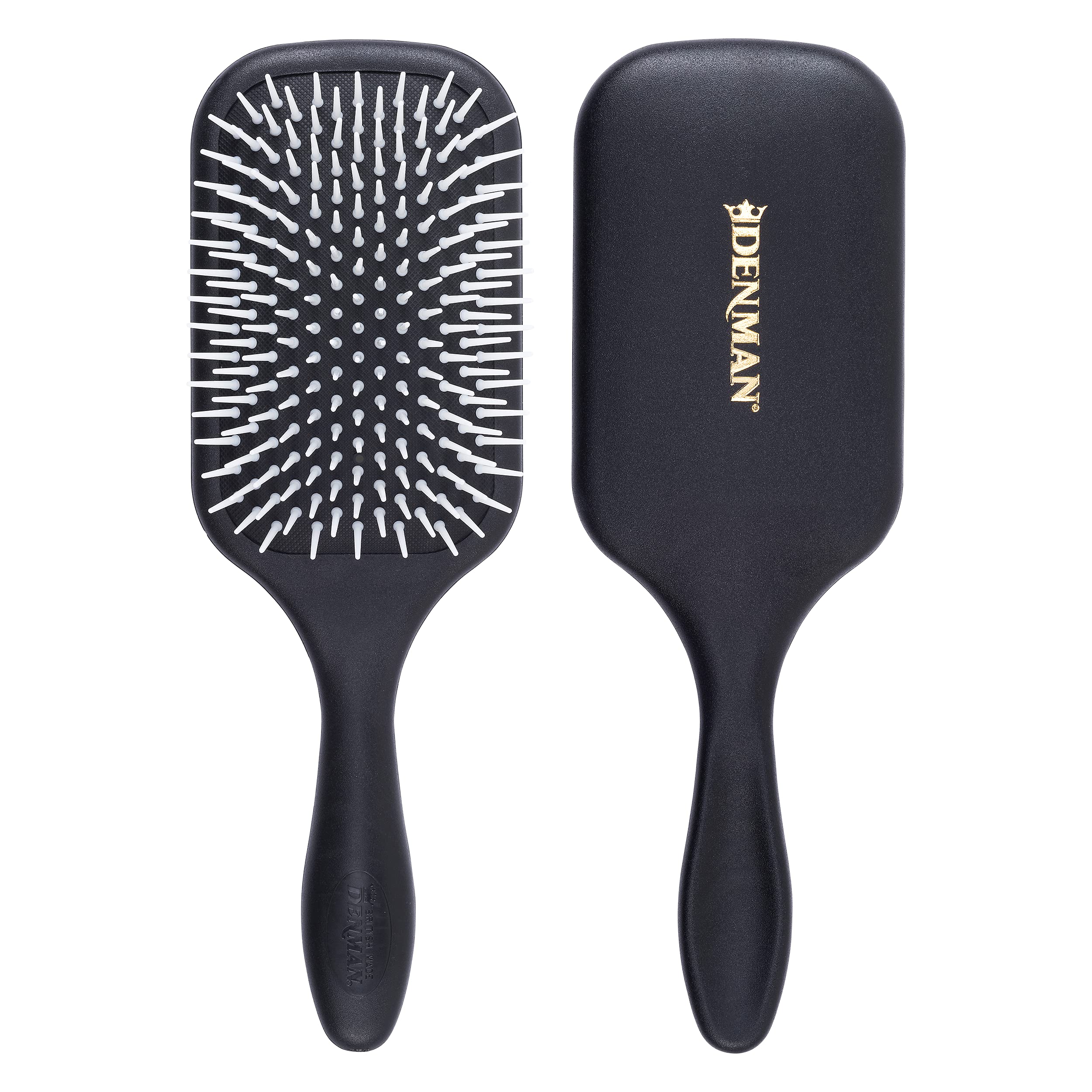 Denman Detangler Hair Brush for Fast and Comfortable Detangling, Blow Drying and Styling - Combination of D3 Styling Pins & Paddle Brush - For Women and Men (Black, White Pad), D38