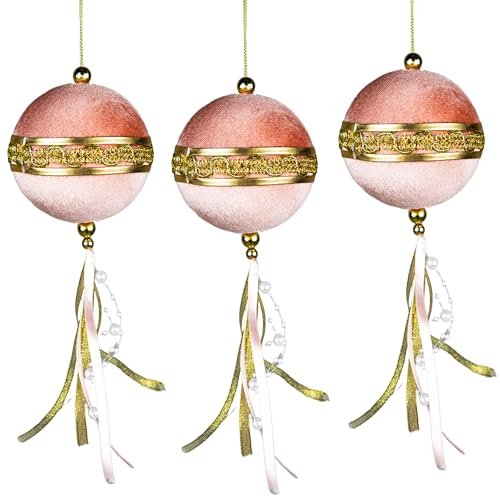 3 Stück Hellrosa Kugelkugeln Dekorationen 9 cm – Weihnachtsbaum hängende Dekorationen Festliche dekorative Ornamente Märchen Thema Weihnachtsbaum Anhänger