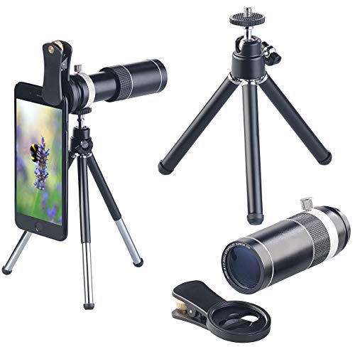 Somikon Teleobjektiv Smartphone: Vorsatz-Tele-Objektiv 20x für Smartphones, Aluminium-Gehäuse & Stativ (Vorsatzlinse)