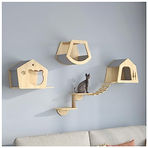 Katze Hängematte Wand Montiert, Katzen Regal Und Klettern Regal, Massivholz Katze Schritte, Multi-Level-Katze Condo, Haustier-Leiter Climber (Color : Brown-C)