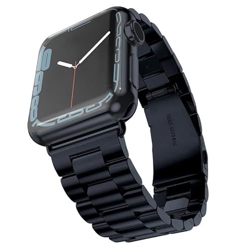 Arktisband Edelstahl Armband kompatibel mit Apple Watch & Apple Watch Ultra Ersatzband (Faltschließe) [inkl. Gliederkürzer] (Rostfreier Stahl) (41/40/38 mm, Mitternacht)