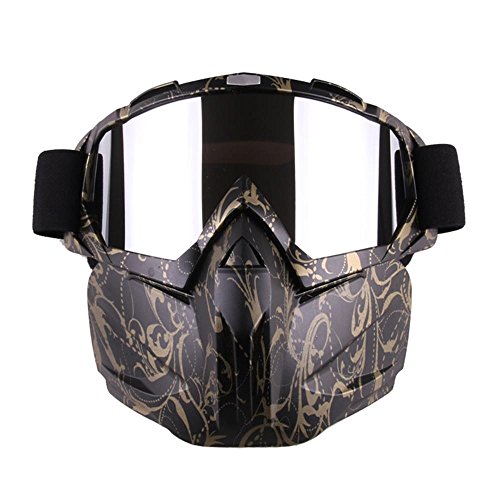 Motorradbrille mit abnehmbarer Maske, beschlägt nicht, windbeständig, gold, Einheitsgröße