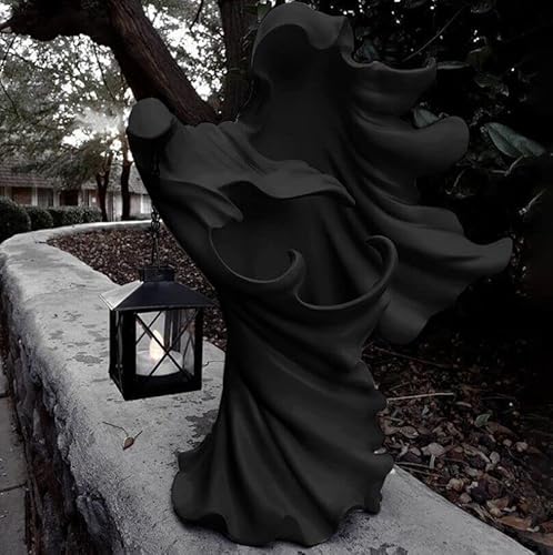 JIAWEIIY Cracker Barrel Ghost Witch Messengers w/Laterne Ghost Statuen Ornament Halloween (schwarz)