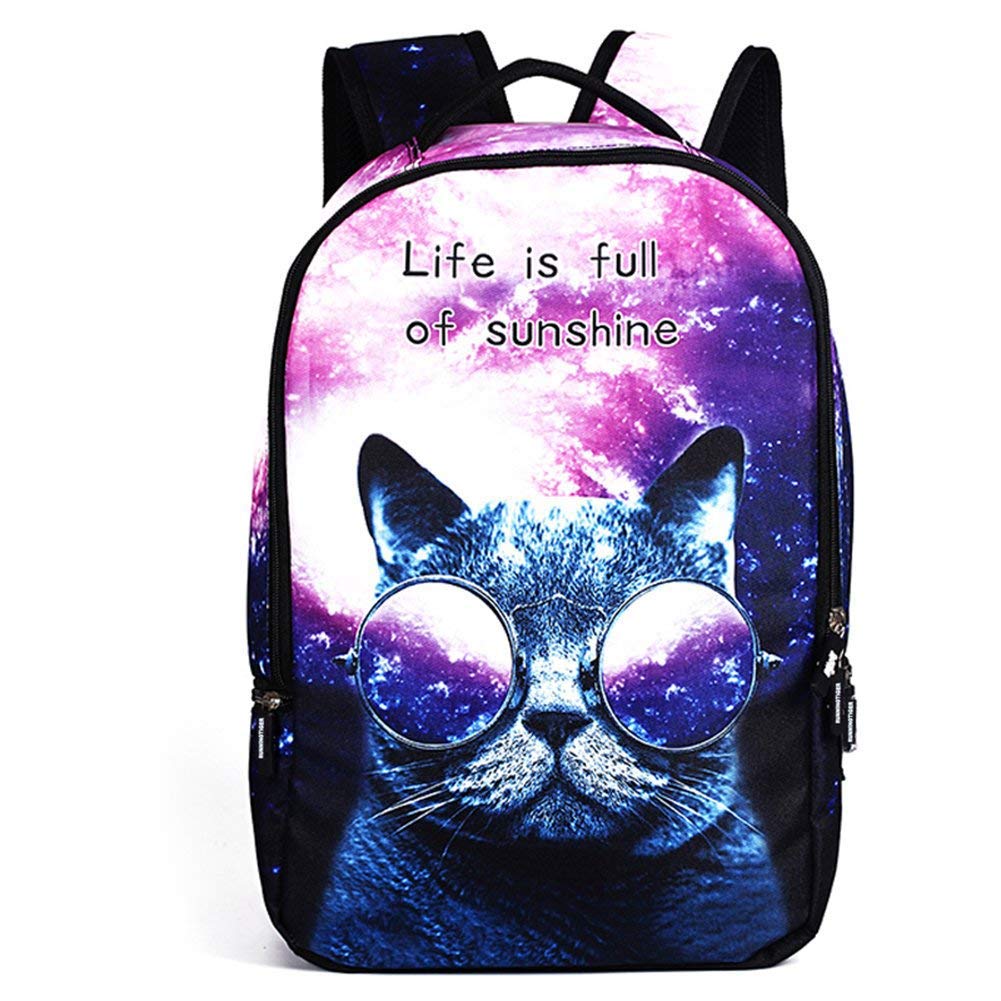 Jian Ya Na Galaxy Cat Studenten Rucksack Ergonomisch Mädchen Schulrucksack Leicht Polyester Casual Bookbag Schultertasche Daypack Laptop Tasche für Teenager