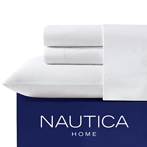 Nautica - Perkal-Kollektion – Bettwäsche-Set – 100 % Baumwolle, knackig und kühl, leicht und feuchtigkeitsableitend Bettwäsche, Twin XL, weiß