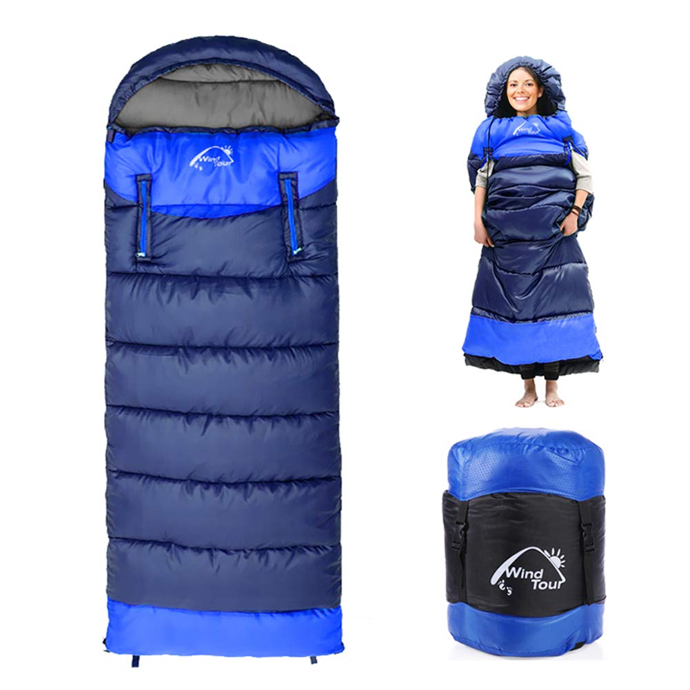 Topchances Mumienschlafsack, professioneller 4-Jahreszeiten-Rucksack-Schlafsack für Erwachsene und Kinder, 1950 g, warm und waschbar, für Wandern, Reisen und Outdoor (blau-L)