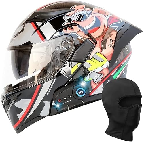 Bluetooth Modular-Helm Motorradhelm Flip-Up Mopedhelm Rollerhelm Erwachsener Herren Und Damen Sturzhelm Klapphelm Full-Face Motorradhelm DOT/ECE-Zertifizierung Klapphelm (Color : F, Size : XL=61-62c