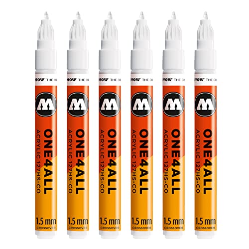 Molotow One4All 127HS-CO Acryl Marker (1,5 mm Strichstärke, hochdeckend und permanent, UV-beständig, für fast alle Untergründe) 6 Stück Farbe 160 signalweiß